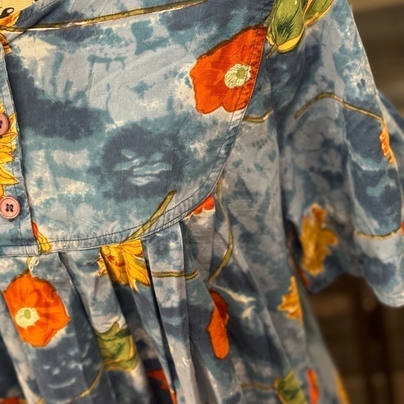 Vintage Phases House Dress Muumuu Small Blue Flowers Floral Button Summer Cotton - Picture 5 of 5